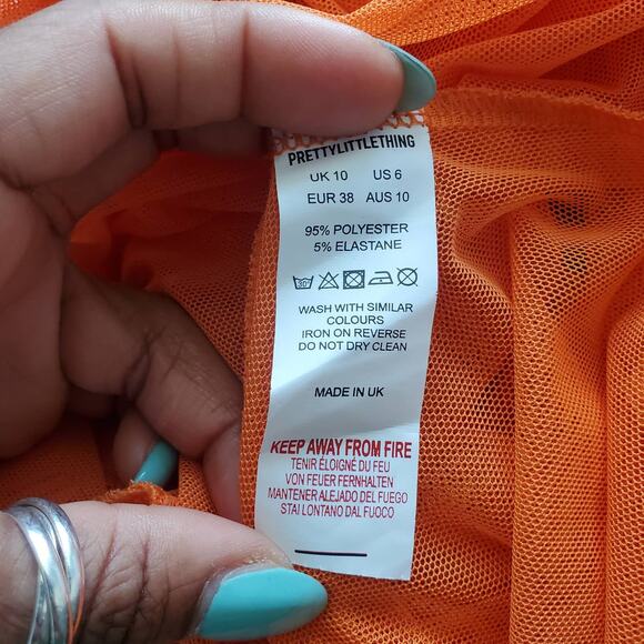Pretty Little Thing Short Sleeve Cut Out Orange Side Mesh Dress 6 - Picture 9 of 10